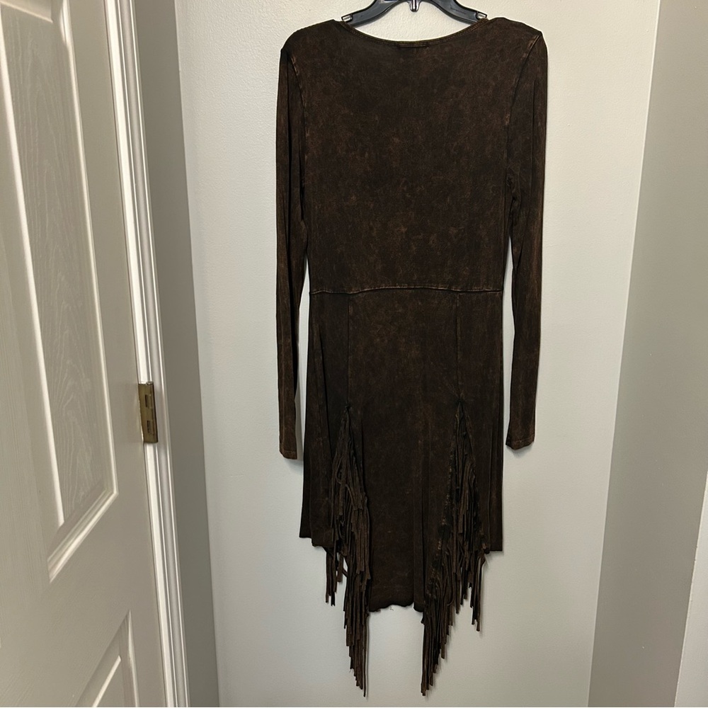 T Party Beaded Embroidered Fringe Mini Dress Mineral Wash Womens M Western Rodeo - Picture 14 of 16